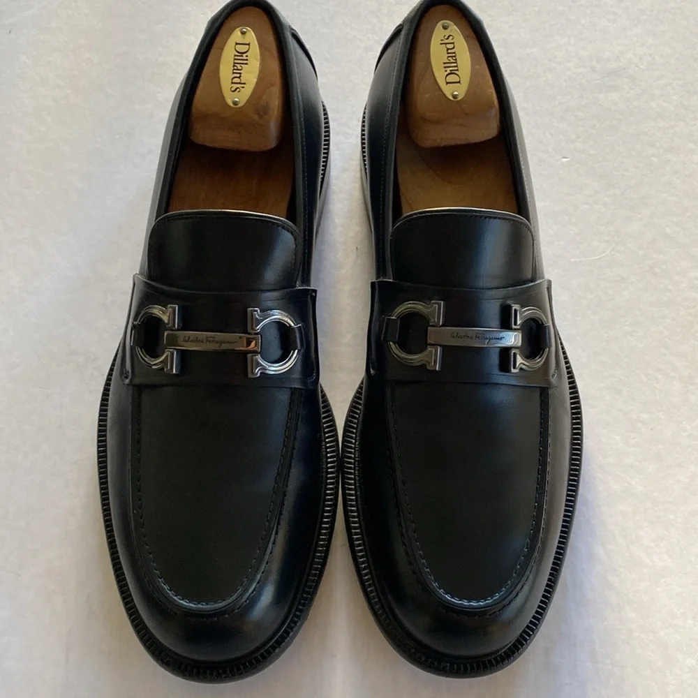 Salvatore Ferragamo Black Leather Loafers Size 10.5